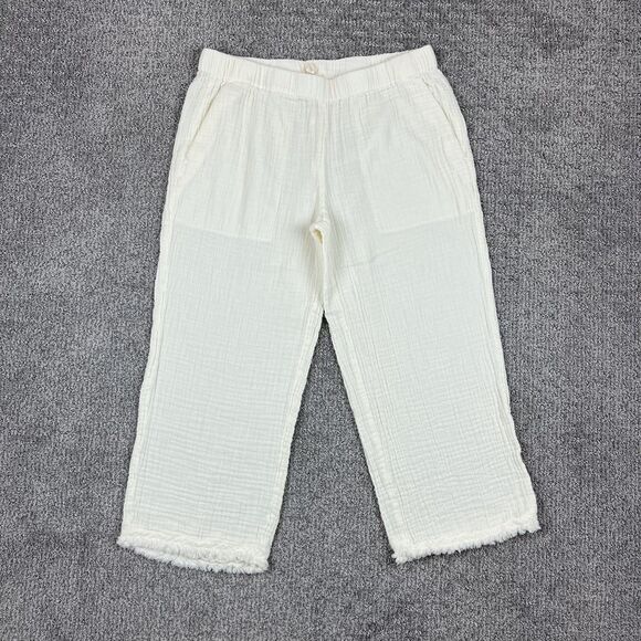 Eileen Fisher Pants Womens Petite Small Ivory Organic Cotton Gauze Boho Coastal - Picture 1 of 9